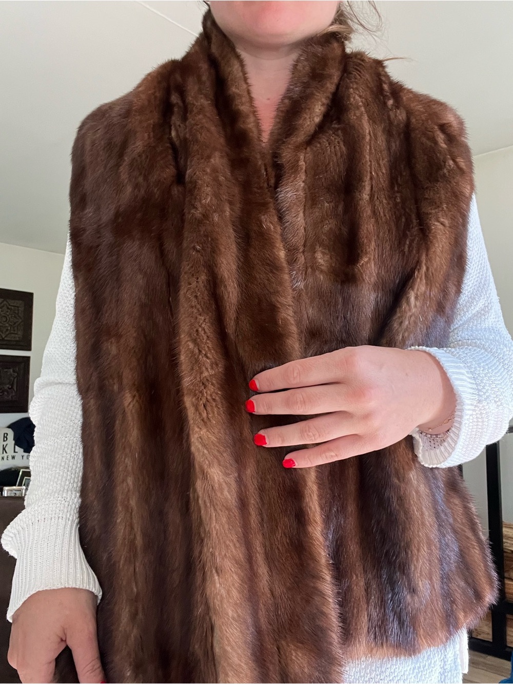 Luxurious Brown real Fur shawl scarf - velvet lining luxury